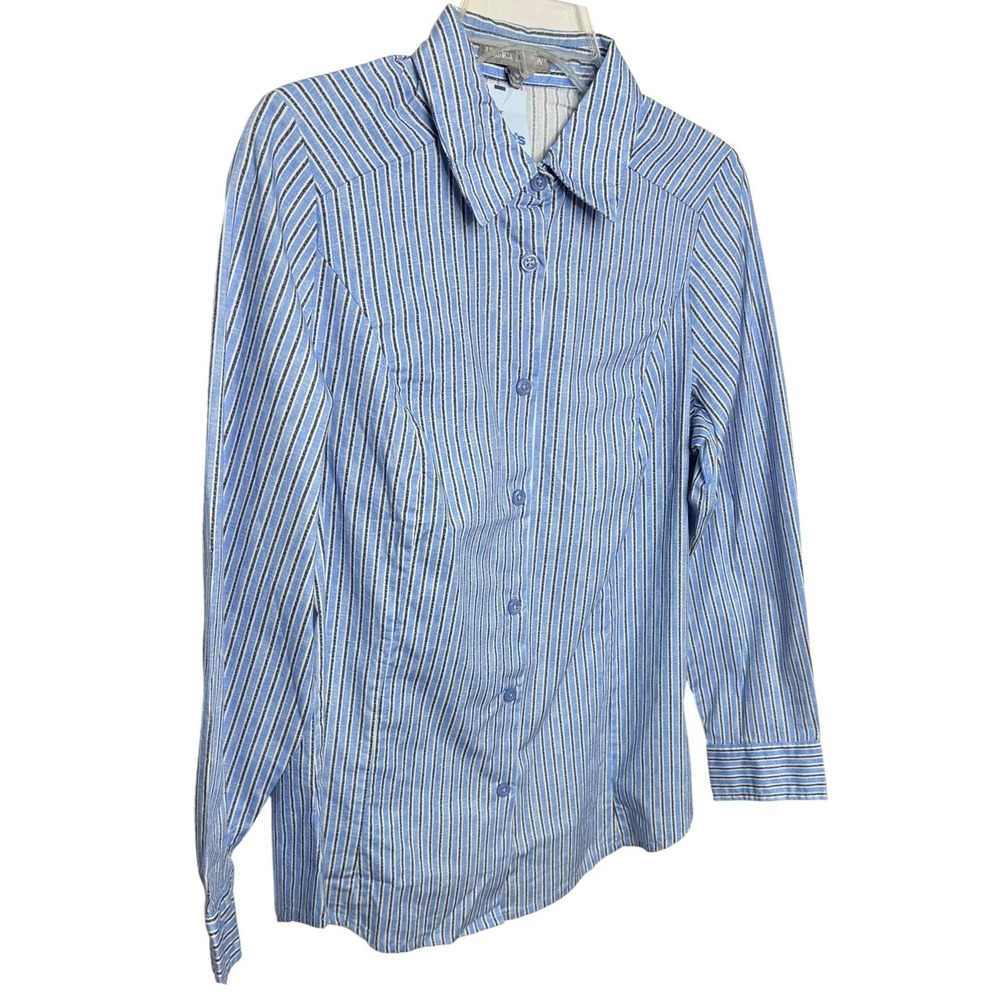 Jessica London Button Down Shirt Women 12W Blue Striped LongSleeve Office Preppy